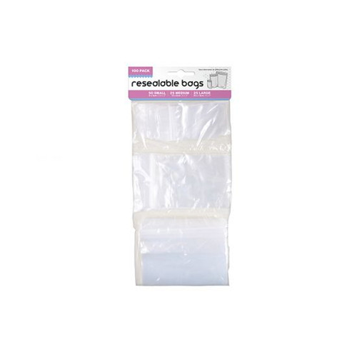 Bags Re-Sealable Mixed Size Pack of 100: 25(20x13cm) 25(13x8cm) 50(9x5cm) BC0070