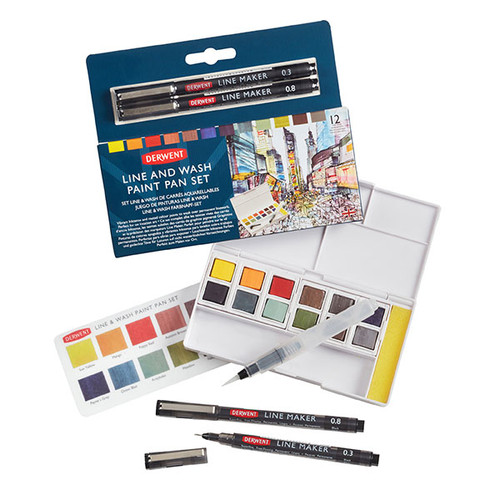 DERWENT PROFESSIONAL PAINT PAN SET LINE WASH MIXED MEDIA