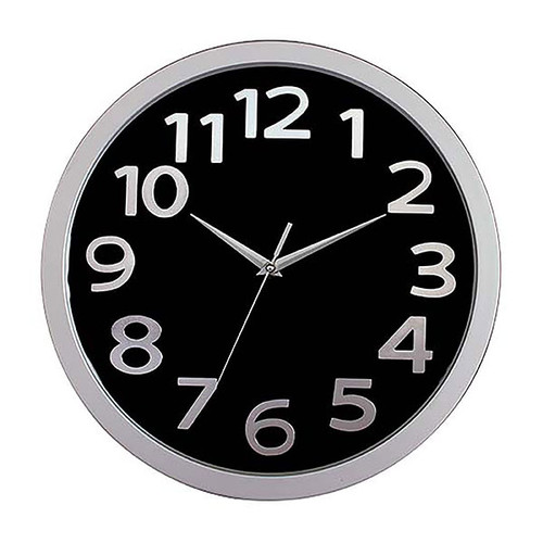 CARVEN CLOCK 330MM SILVER RIM BLACK FACE