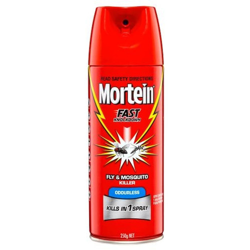 INSECT SPRAY ODOURLESS MORTEIN FAST KNOCKDOWN FLY & MOSQUITO KILLER 250GM (0351733)
