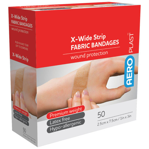 AEROPLAST Premium Fabric X-Wide Strip 7.5 x 2.5cm, Box of 50