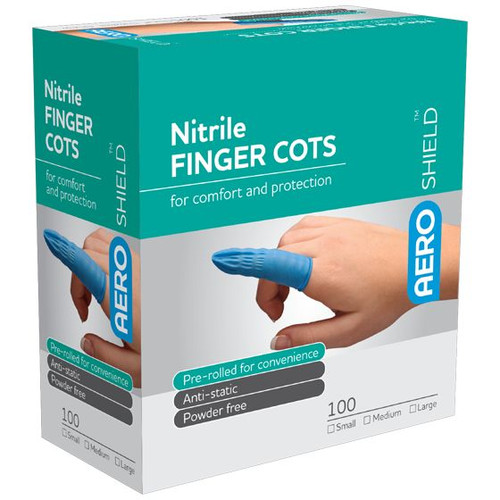 AEROSHIELD Medium Nitrile Finger Cots, Box of 100