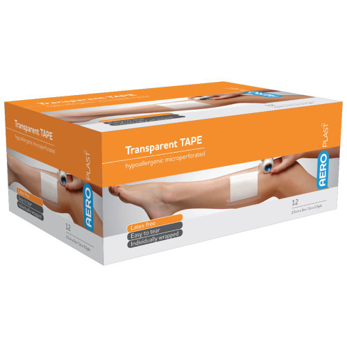 AEROTAPE Transparent Plastic Tape 2.5cm x 5M, Box of 12