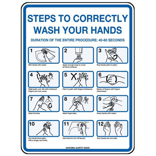 Poly Hand Washing Steps Sign 30 x 22.5cm, Each