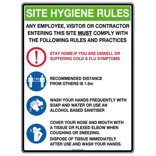 Poly Site Hygiene Rules Sign 30 x 22.5cm, Each