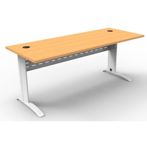 Rapid Span Open Straight Desk 1800Wx700mmD Modesty Panel Beech Top White Steel Frame