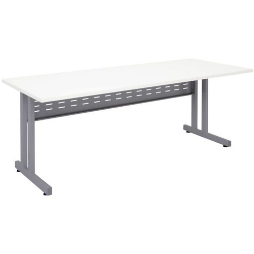 C Leg Straight Open Desk 1500Wx700mmD White Top Silver Steel Frame