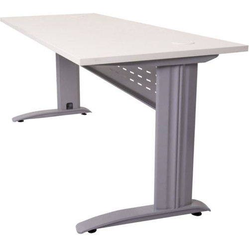 Rapid Span Open Straight Desk 1800Wx700mmD Modesty Panel White Top Silver Steel Frame