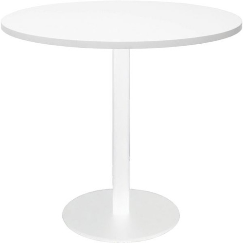 Estilo Round Meeting Table 900mm Diameter Top Natural White with White Powder Coated Base, Each