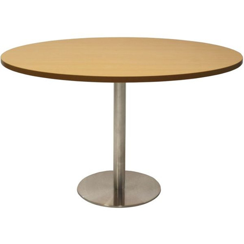 Rapidline Round Meeting Table 1200mm Diam Top Natural Oak Stainless Steel