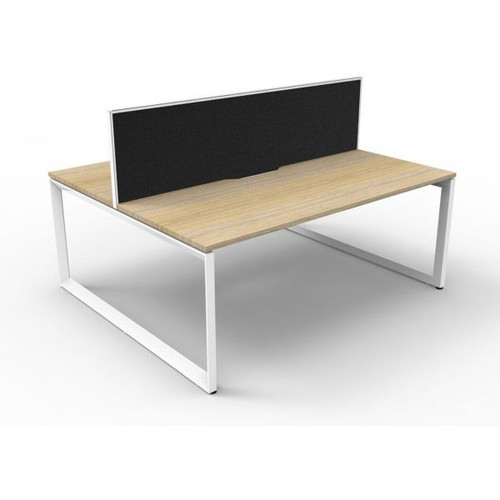 Deluxe Loop Workstation 2 Person With Screen 1200Wx750D Oak Top White Double Frame