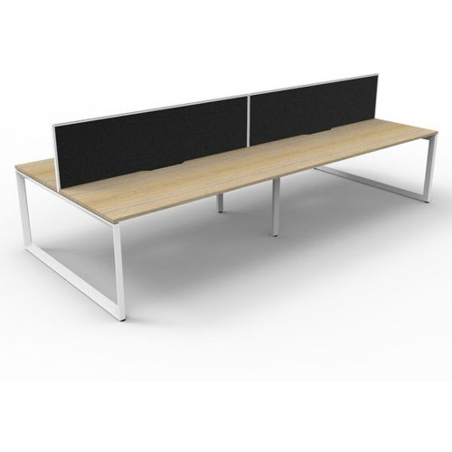 Deluxe Loop Workstation 4 Person With Screen 1500Wx750D Oak Top White Double Frame