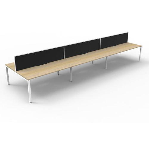 Deluxe Profile Workstation 6 Person With Screen 1500Wx750D Oak Top White Double Frame