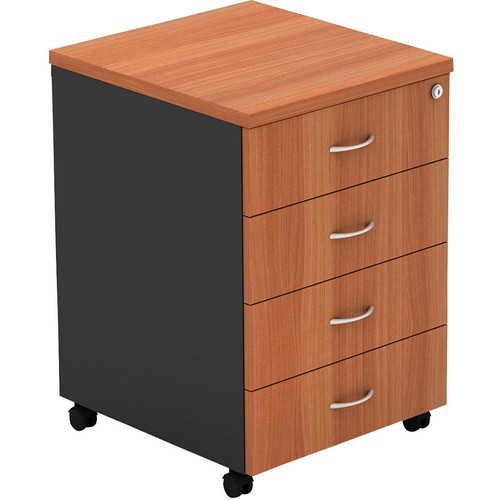 OM MOBILE PEDESTAL 4 STATIONERY DRAWERS 468 x 510 x 685 (mm) Cherry / Charcoal