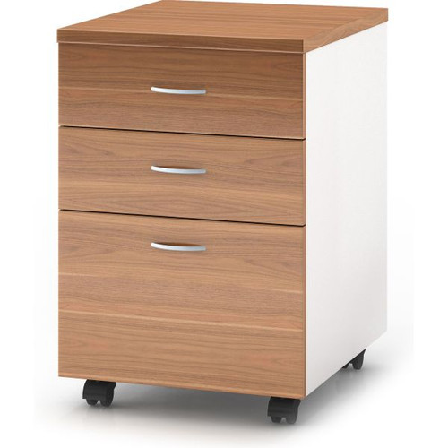 OM Premiere 3 Drawer Mobile Pedestal 468W x 510D x 685mmH Virginia Walnut and White