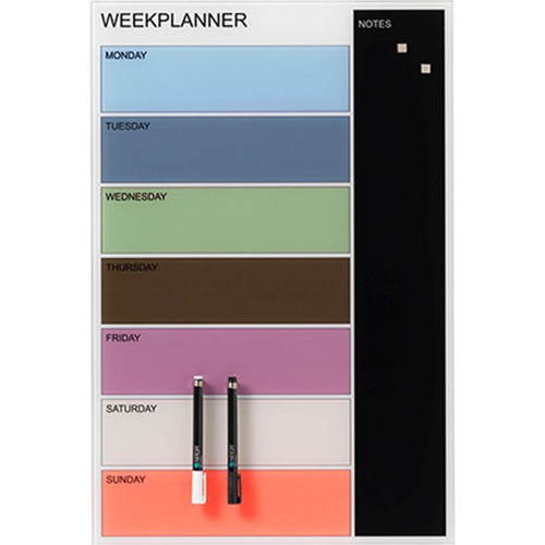 Visionchart Naga Glass Board 600x400mm Week Planner Coloured