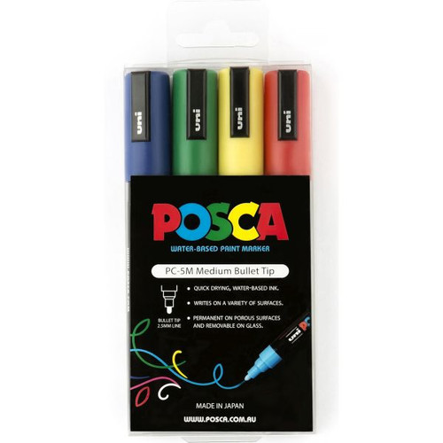 Uni Posca PC-5M Paint Marker Bullet Medium 2.5mm Assorted Colours Pack Of 4