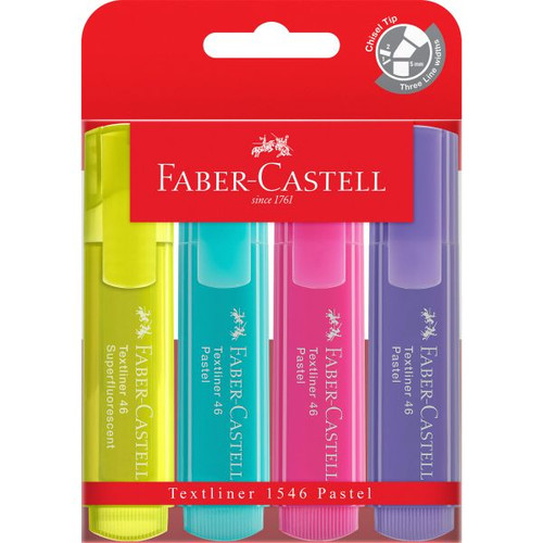 Faber-Castell Textliner 46 Pastel Highlighters, Assorted Pack of 4