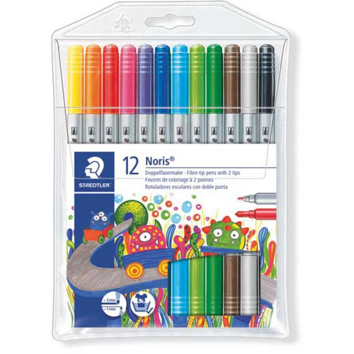 NORIS CLUB FIBRE-TIP PENS WITH 2 TIPS WALLET OF 12 ASSORTED COLOURS