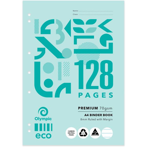 Olympic ECO Binder Book 70gsm B812P A4 128 Page 8mm with Margin (198874)