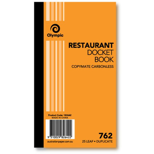 Olympic 762 Carbonless Book Duplicate 93x165mm Restaurant 25 Leaf