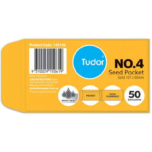 Tudor Plain Envelope Seed Pocket No4 Moist Seal Gold Pack Of 50