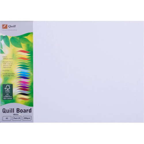 Quill Pasteboard 200gsm A3 - White Pack of 25 (90401)