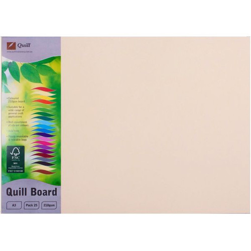 Quill Coloured Board 210gsm A3 - Cream Pack of 25 (90406)