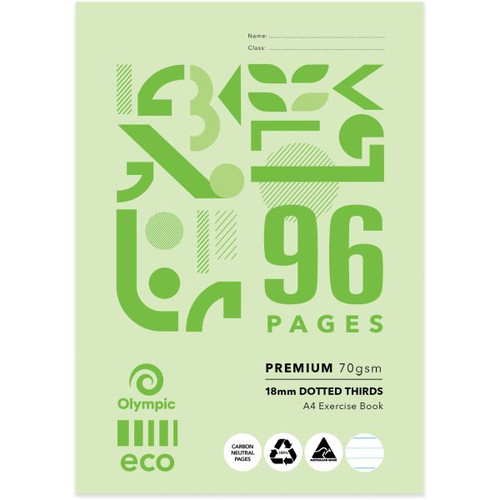 Olympic ECO Exercise Book 70gsm D189P A4 96 Page 18mm Dotted Thirds, Pack of 10 (198883)