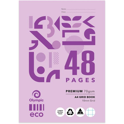 Olympic ECO Grid Exercise Book 70gsm G104P A4 10mm 48 Page, Pack of 20 (198884)