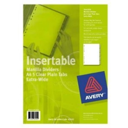 AVERY DIVIDERS INSERTABLE TAB MANILLA A4 5 TABS CLEAR TABS SET