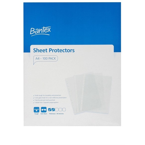 Bantex Tough Sheet Protectors PP A4 50 Micron - Clear, Box of 100 (2026)