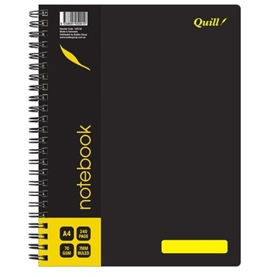 Quill Q Series Notebook 70gsm PP A4 240 Pages - Black (10513A)
