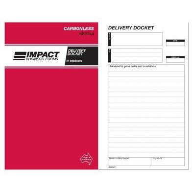 IMPACT DELIVERY DOCKET BOOKS TRIPLICATE 8 X 5 CARBONLESS