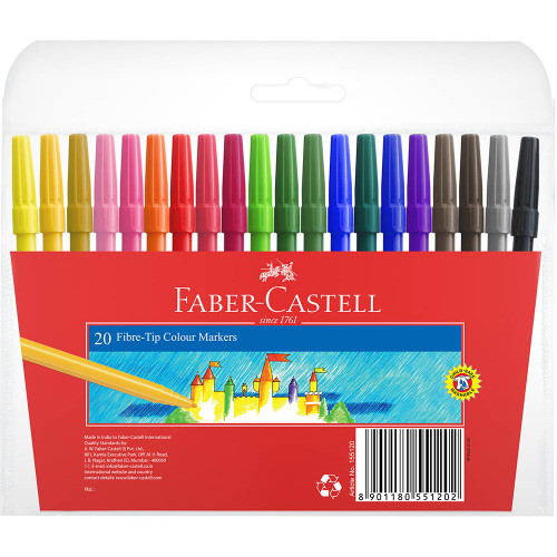 FABER-CASTELL FIBRE TIP COLOUR MARKER ASSORTED WALLET 20 50-155120