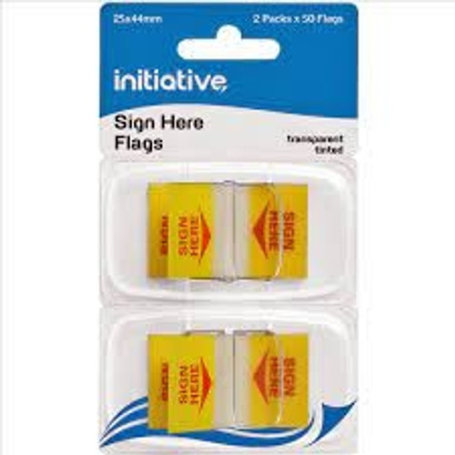 INITIATIVE TRANSPARENT SIGN HERE FLAGS 25 X 44MM YELLOW PACK 2