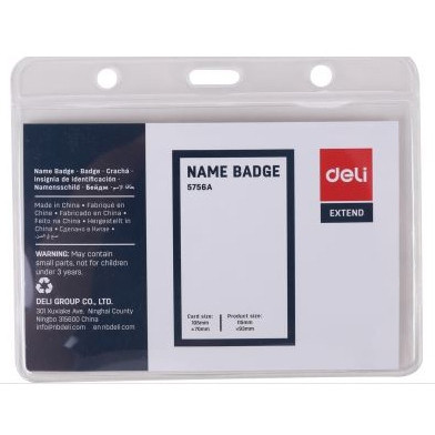 Deli Horizontal Name Badge Landscape 115 x 93 mm Fits Card 95mm x 68mm (Pack of 10) No Lanyard