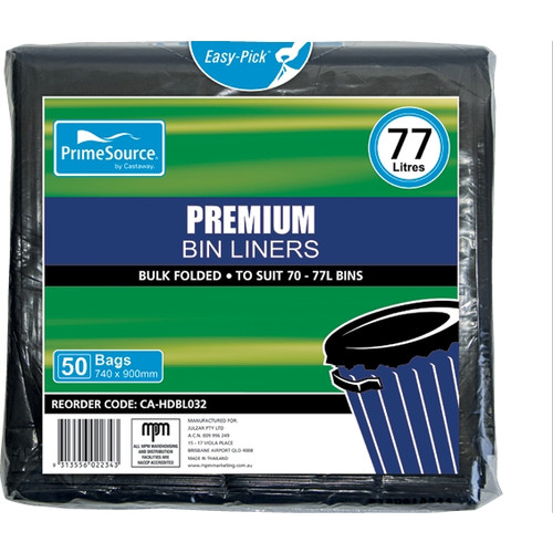 PrimeSource Premium Garbage Bin Liners (77L Black) Pack of 500