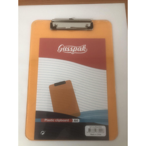 Gusspak Plastic Clipboard A4 Transparent Orange
