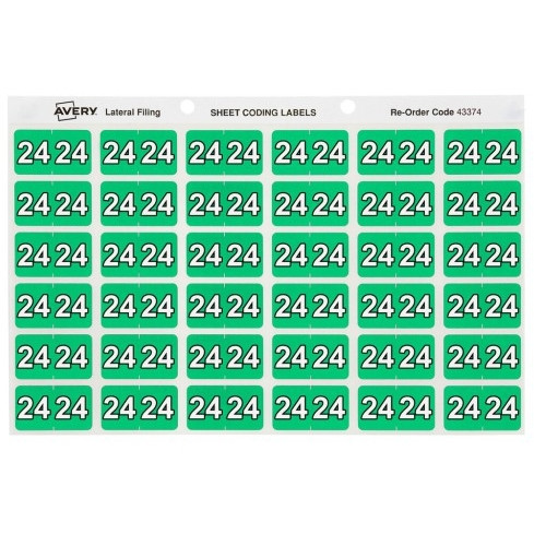Avery Side Tab Colour Coding Labels Sheets '24' 38mm x 25mm light green Pk180