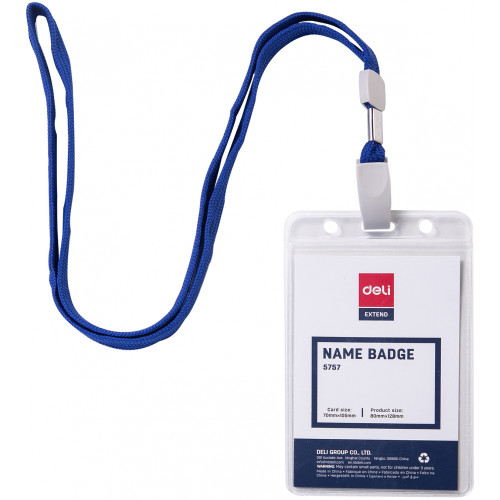 Deli Soft ID Pouch Portrait Name Badge & Blue Lanyard fits 95mm x 68mm Cards Pack of 50