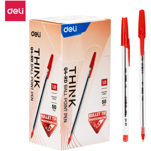 Deli Ballpoint Pen Medium 1.0mm Red Box of 50