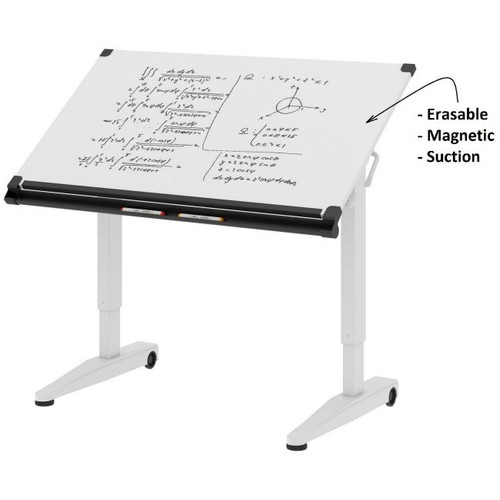 PNEUMATIC HEIGHT ADJUSTABLE FLIP DRAWING TABLE STEEL / MDF WHITE (W) 1200 X (D) 680 X (H) 770-1180 MM ** ETA 17/8/2026 **