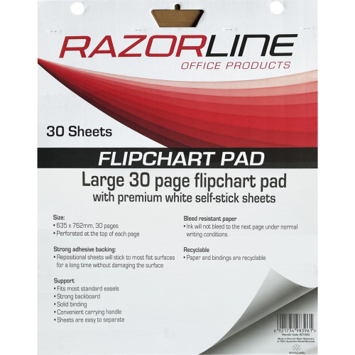 Razorline Flipchart Adhesive Pad 30 Page Wall Pad with Adhesive Top Strip White 635 x 762 mm (Each)