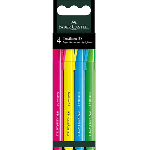 Faber-Castell Textliner 38 Slim Assorted Fluorescent Highlighters Pink / Yellow / Blue / Green (Pack of 4)
