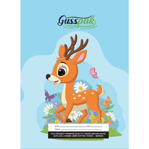 Gusspak Premium Writing Book 24mm Dotted Thirds 64 Page (330mm x 245mm) with Red Margin FSC 70gsm