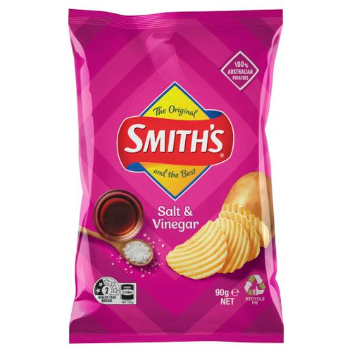 SMITHS SALT AND VINEGAR CRINKLE CUT POTATO CHIPS 90GM