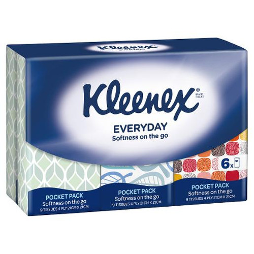 KLEENEX FACIAL TISSUE POCKET PACK 6PK