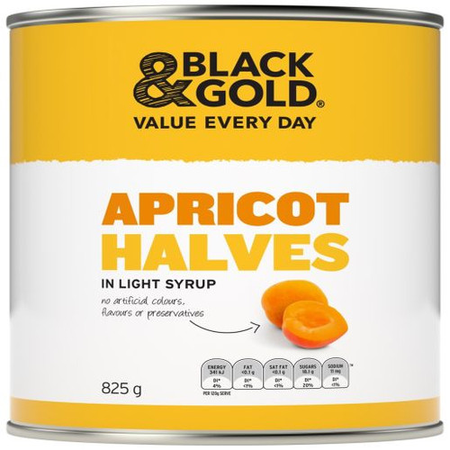 BLACK & GOLD APRICOT HALVES IN SYRUP 825GM