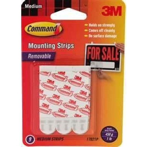 3M COMMAND ADHESIVE HOOKS Medium Mounting Strips, Pk9 17021P , XA006714928